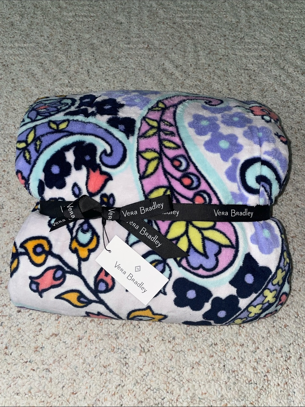 Vera Bradley Paisley Plush Throw Blanket - Purple, Navy, Mint, Pink, Yellow
